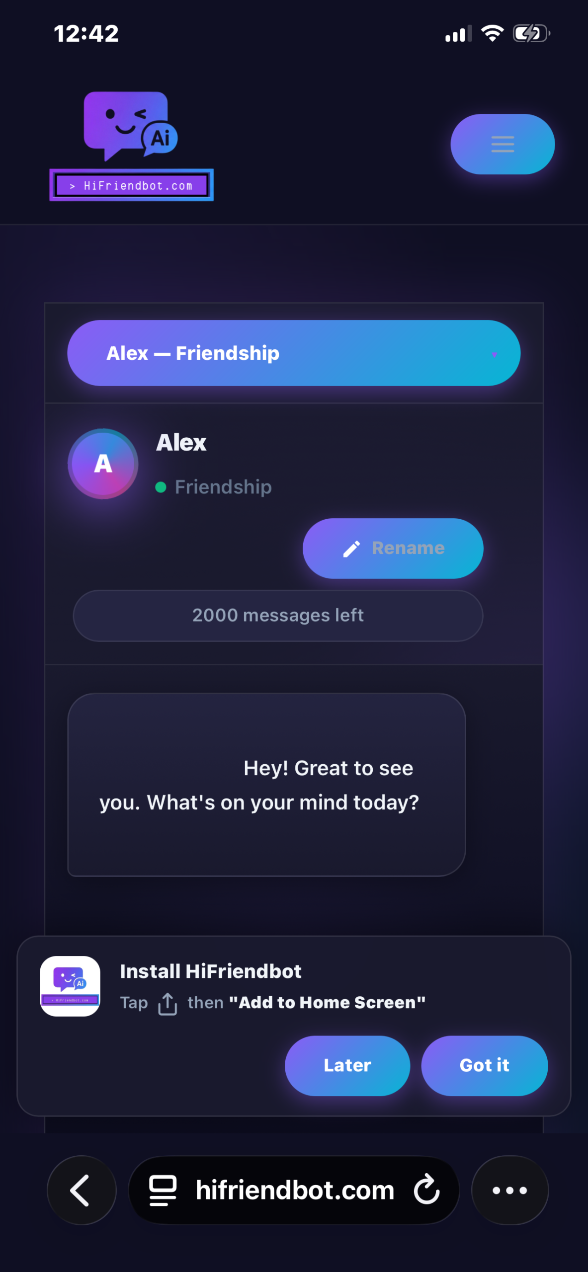 HiFriendbot install banner on iPhone