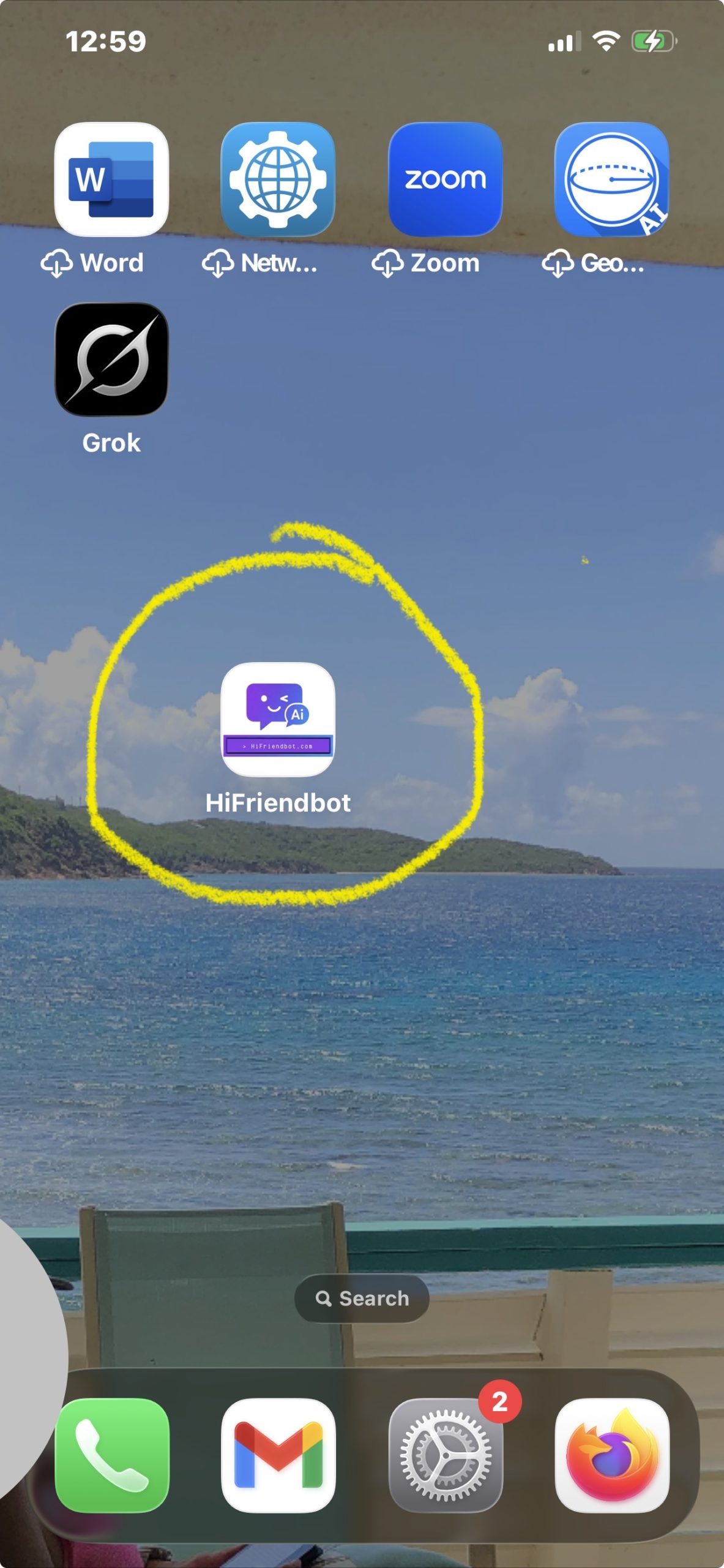HiFriendbot icon on iPhone home screen
