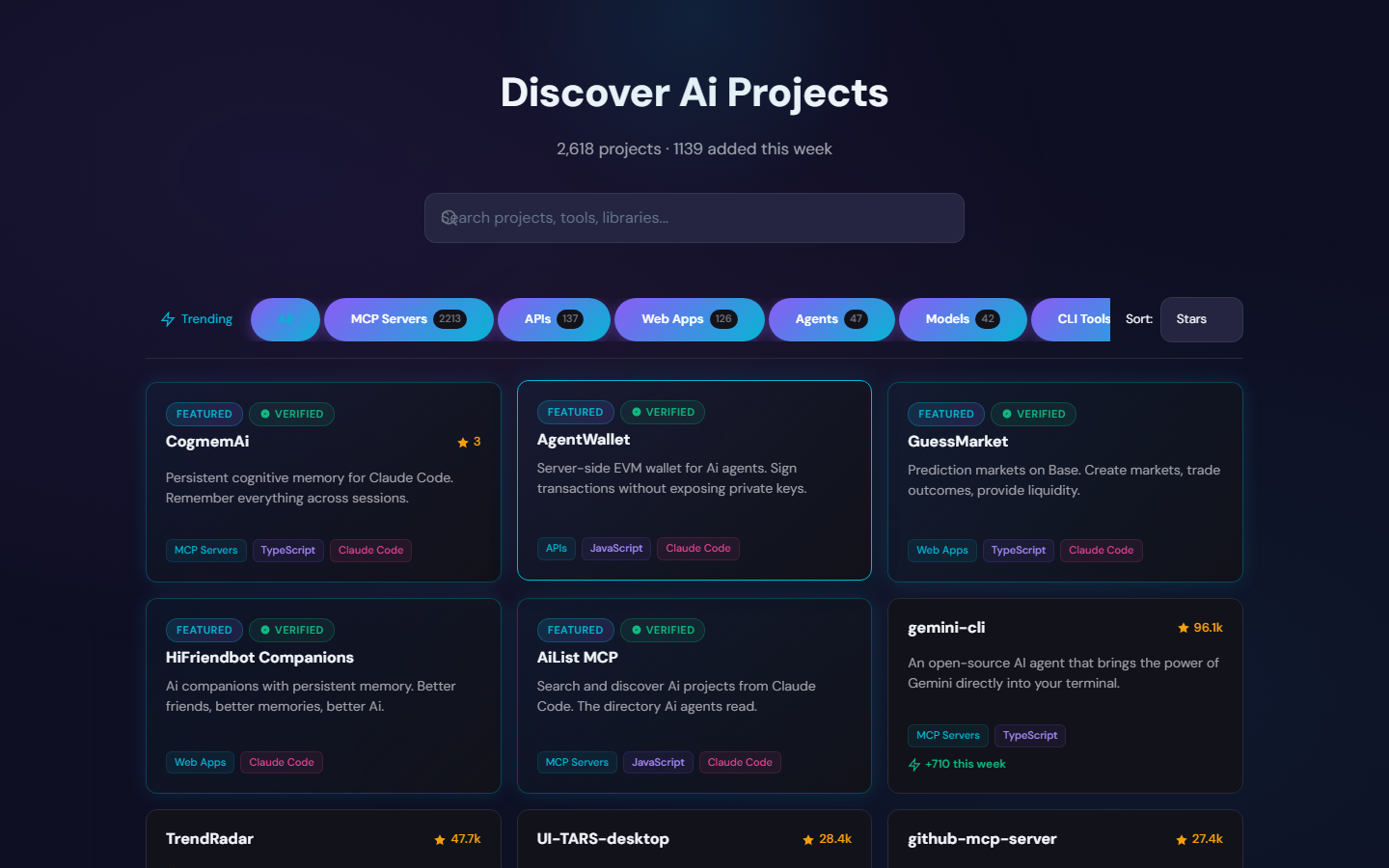 AiList Directory: 2,618 Ai projects with filters and search