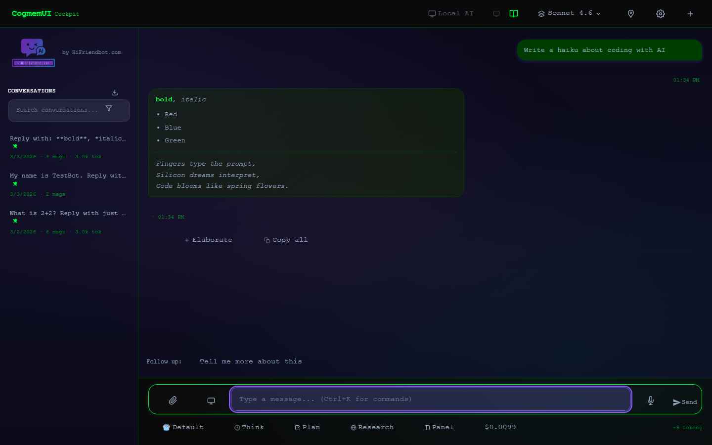 CogmemUI Terminal Theme — green on black